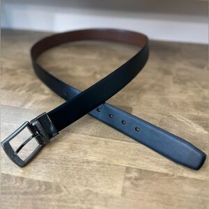 Perry Ellis Men's Reversible Black Brown Faux Leather Belt w/Graphite Buckle 42”